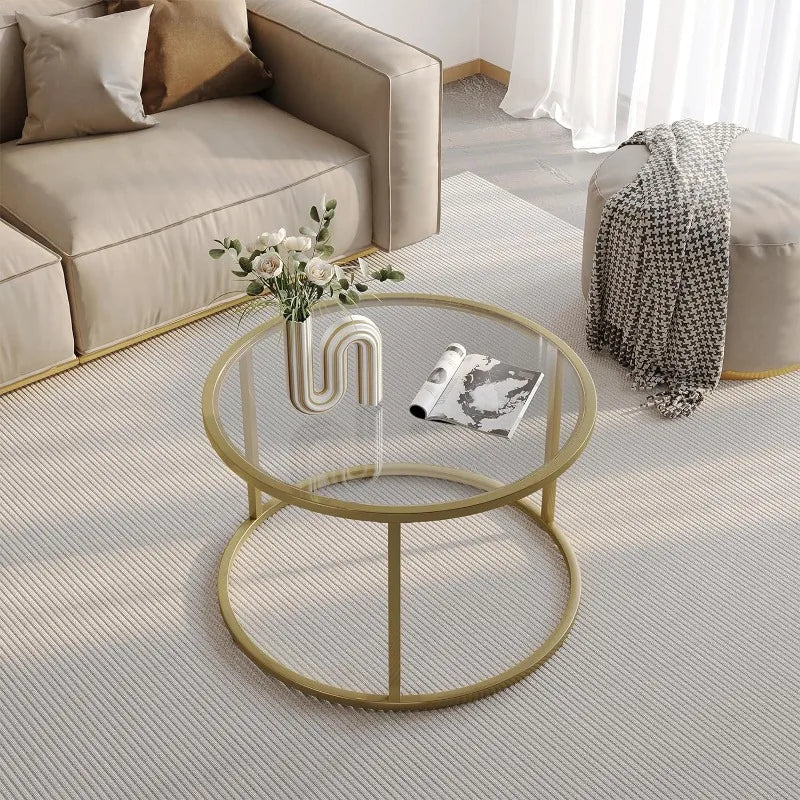 Small Glass Coffee Table Round Gold Coffee Table for Small Modern Table with Gold Frame for Living
