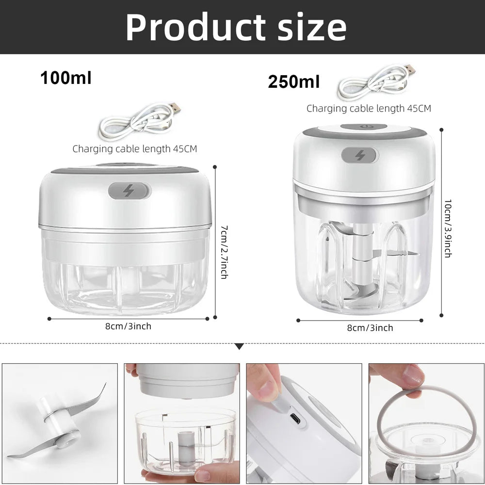 Electric Garlic Crusher Vegetable Cutter Chili Masher Durable Garlic Chopper USB Charging Kitchen