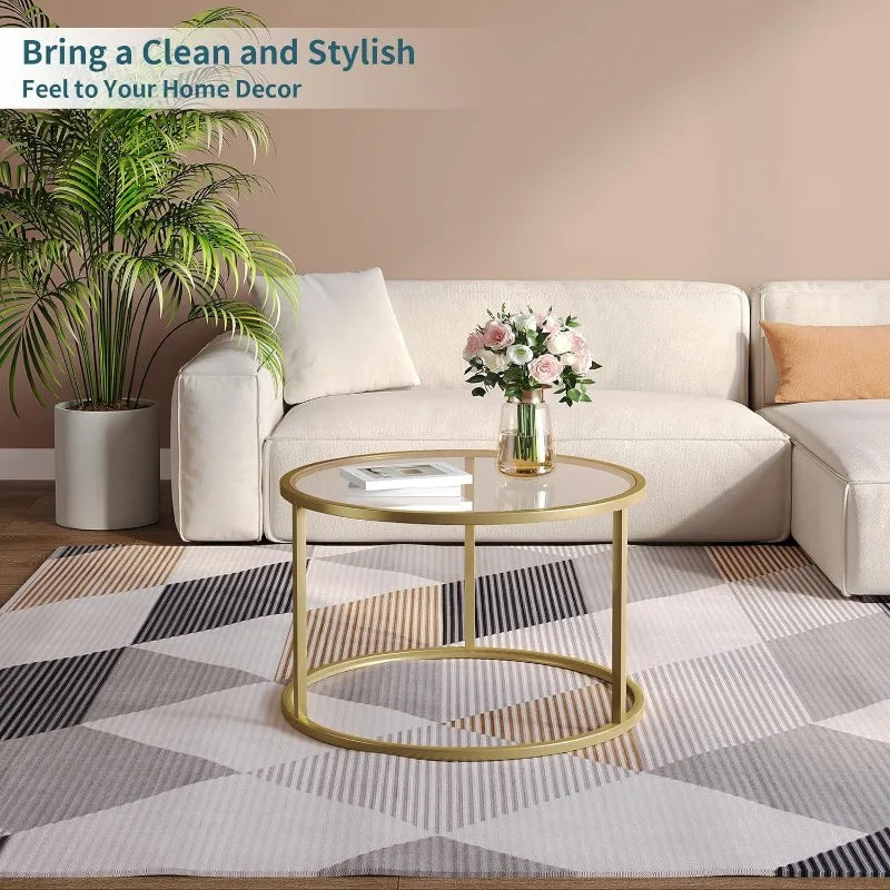 Small Glass Coffee Table Round Gold Coffee Table for Small Modern Table with Gold Frame for Living