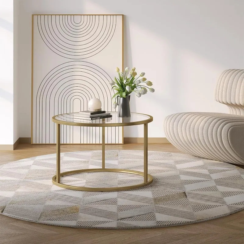 Small Glass Coffee Table Round Gold Coffee Table for Small Modern Table with Gold Frame for Living
