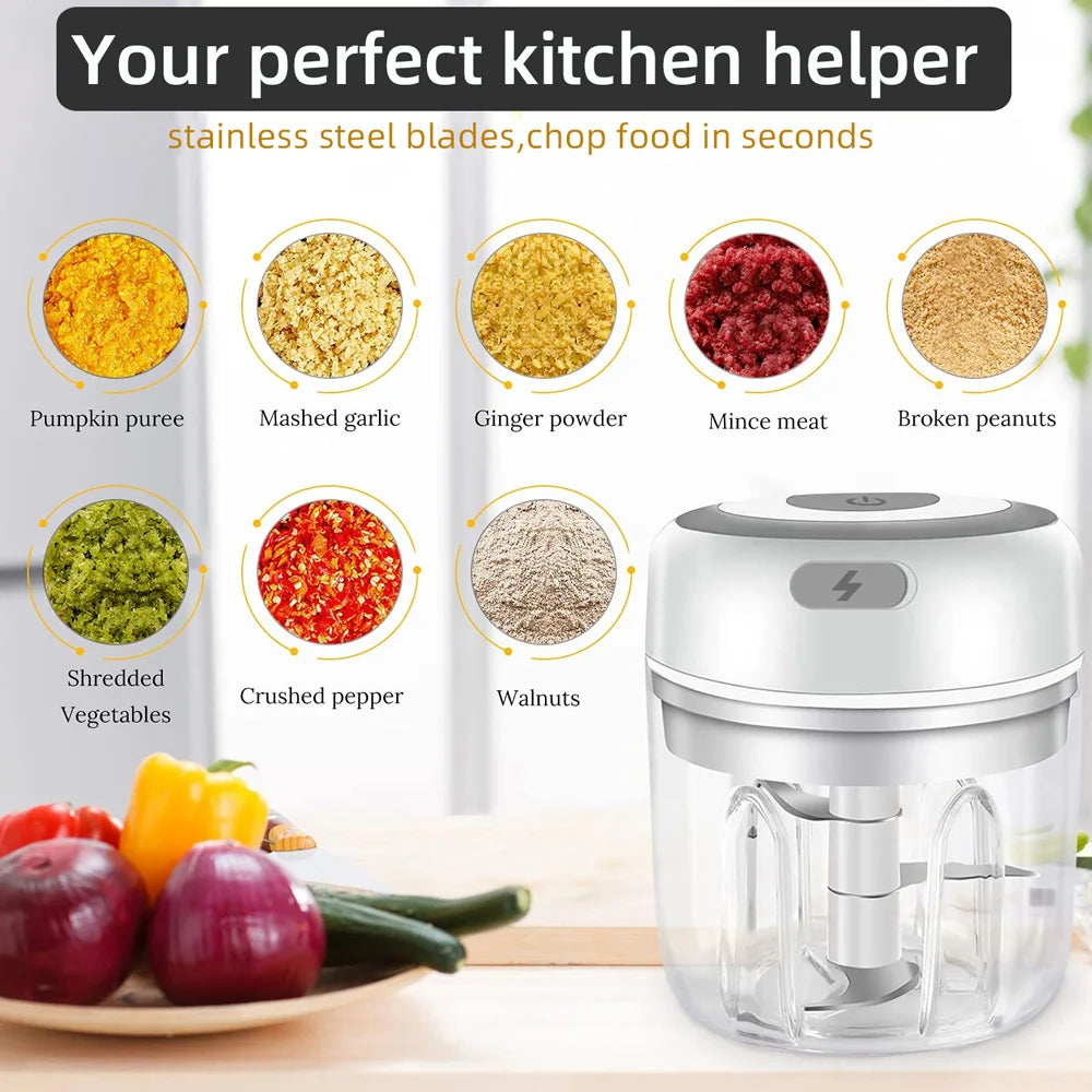 Electric Garlic Crusher Vegetable Cutter Chili Masher Durable Garlic Chopper USB Charging Kitchen